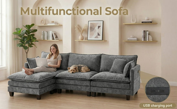 English Elm Modern Chenille Upholstered Loveseat with Usb Ports and Pockets for Compact Living Dark Grey W2519P486109