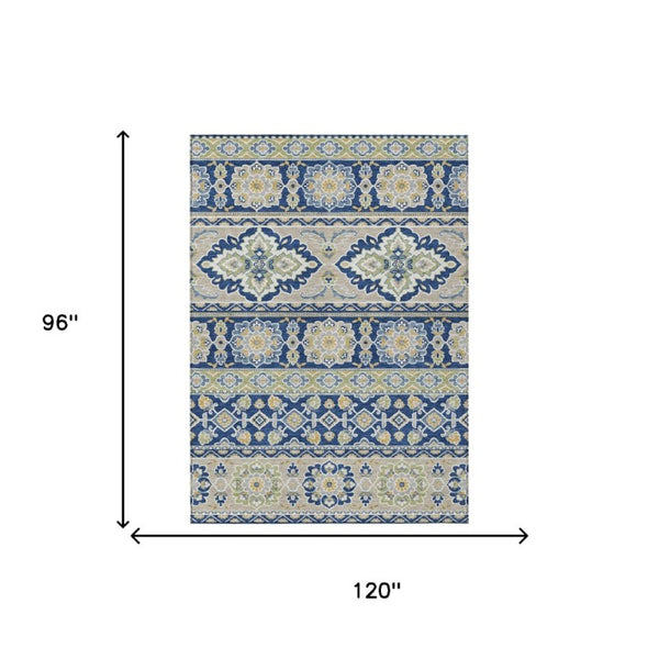 8 X 10 Tribal Pattern Washable Polyester Area Rug for Indoor Outdoor Living Spaces