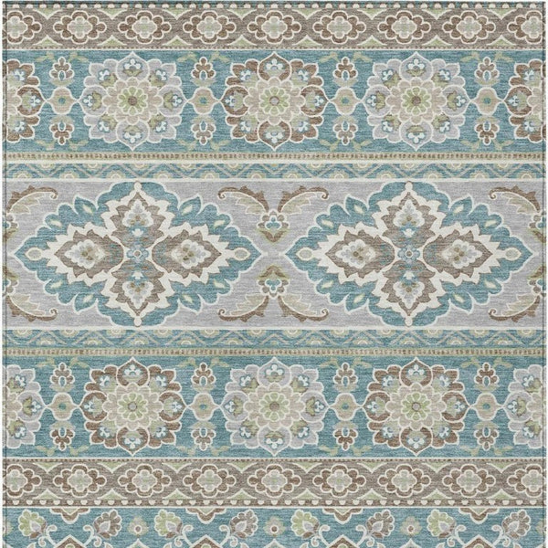 5 X 8 Teal Green Tribal Polyester Area Rug Stain Resistant for Patio or Living Room