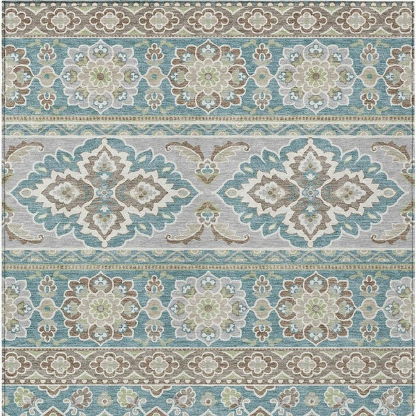5 X 8 Teal Green Tribal Polyester Area Rug Stain Resistant for Patio or Living Room
