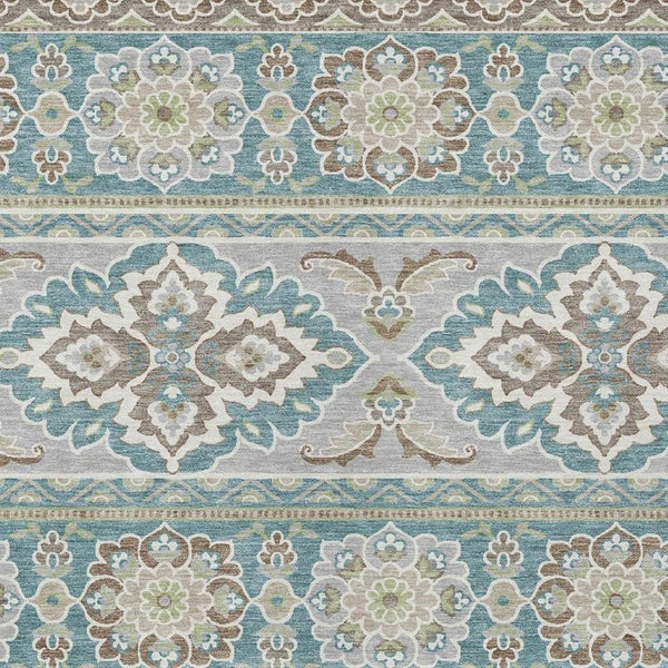 8 X 10 Teal Green Tribal Polyester Area Rug Washable Stain Resistant Indoor Outdoor