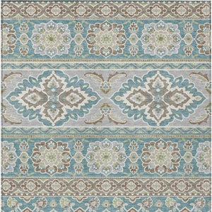 8 X 10 Teal Green Tribal Polyester Area Rug Washable Stain Resistant Indoor Outdoor