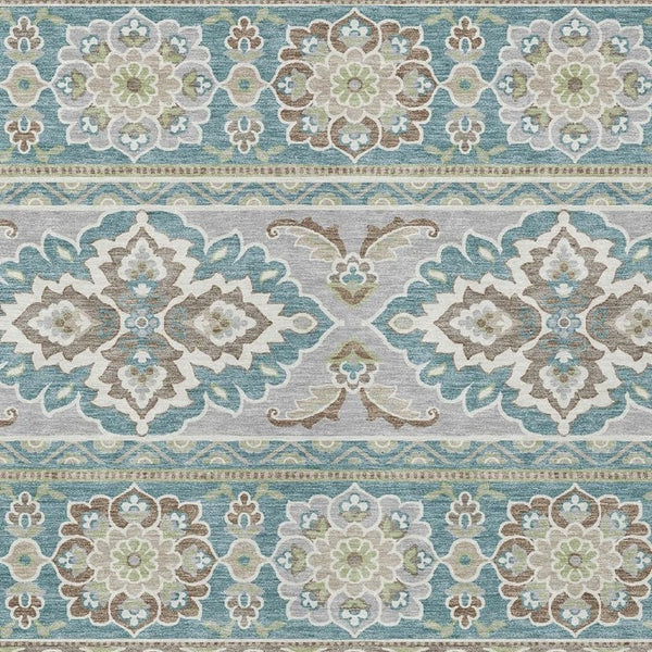 8 X 10 Teal Green Tribal Polyester Area Rug Washable Stain Resistant Indoor Outdoor