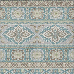 8 X 10 Teal Green Tribal Polyester Area Rug Washable Stain Resistant Indoor Outdoor