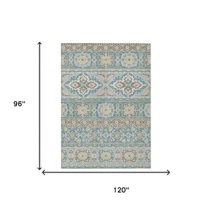 8 X 10 Teal Green Tribal Polyester Area Rug Washable Stain Resistant Indoor Outdoor