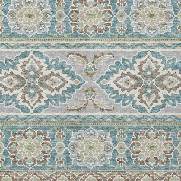 9 X 12 Teal Green Tribal Polyester Area Rug Stain Resistant for Patio or Living Room