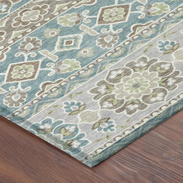 9 X 12 Teal Green Tribal Polyester Area Rug Stain Resistant for Patio or Living Room