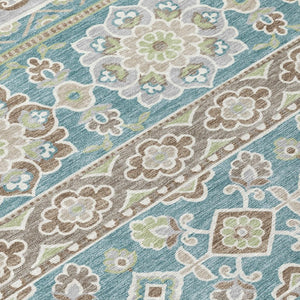 9 X 12 Teal Green Tribal Polyester Area Rug Stain Resistant for Patio or Living Room