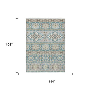 9 X 12 Teal Green Tribal Polyester Area Rug Stain Resistant for Patio or Living Room