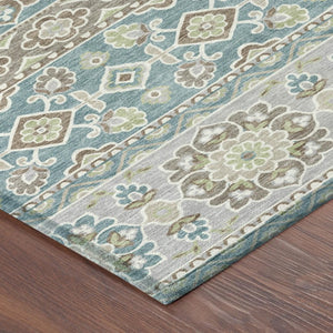 10 X 14 Tribal Teal Polyester Area Rug Washable Stain Resistant Indoor Outdoor