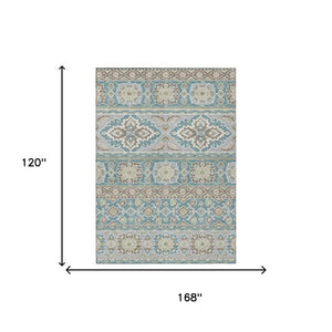 10 X 14 Tribal Teal Polyester Area Rug Washable Stain Resistant Indoor Outdoor