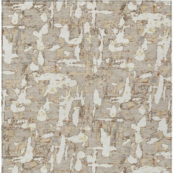 5x8 Abstract Beige Gray Polyester Area Rug Washable Stain Resistant Indoor Outdoor