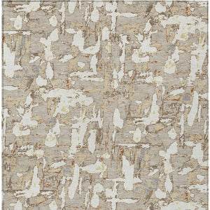 5x8 Abstract Beige Gray Polyester Area Rug Washable Stain Resistant Indoor Outdoor
