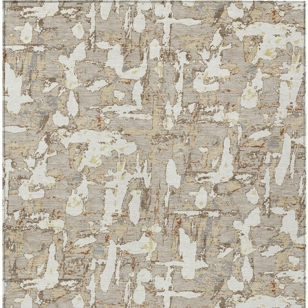 5x8 Abstract Beige Gray Polyester Area Rug Washable Stain Resistant Indoor Outdoor