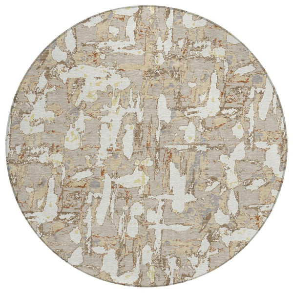 HomeRoots 8 Ft Round Abstract Polyester Rug Stain Resistant for Indoor Outdoor Use 736218