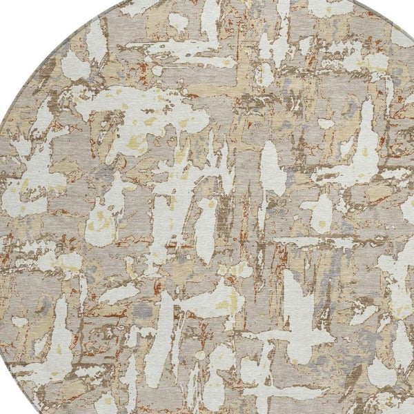 8 Ft Round Abstract Polyester Rug Stain Resistant for Indoor Outdoor Use