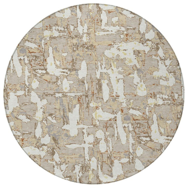 8 Ft Round Abstract Polyester Rug Stain Resistant for Indoor Outdoor Use