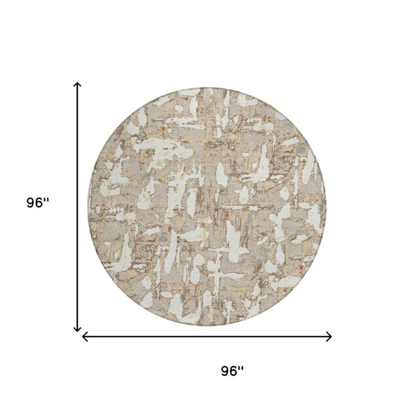 8 Ft Round Abstract Polyester Rug Stain Resistant for Indoor Outdoor Use