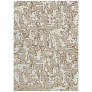 8 X 10 Abstract Beige Gray Polyester Area Rug Washable for Indoor Outdoor Use