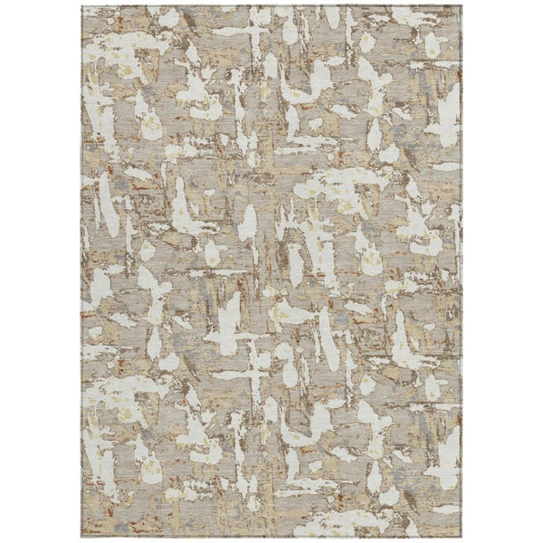 8 X 10 Abstract Beige Gray Polyester Area Rug Washable for Indoor Outdoor Use