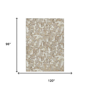 8 X 10 Abstract Beige Gray Polyester Area Rug Washable for Indoor Outdoor Use