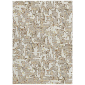 9 X 12 Abstract Beige Gray Polyester Area Rug Washable for Indoor Outdoor Use