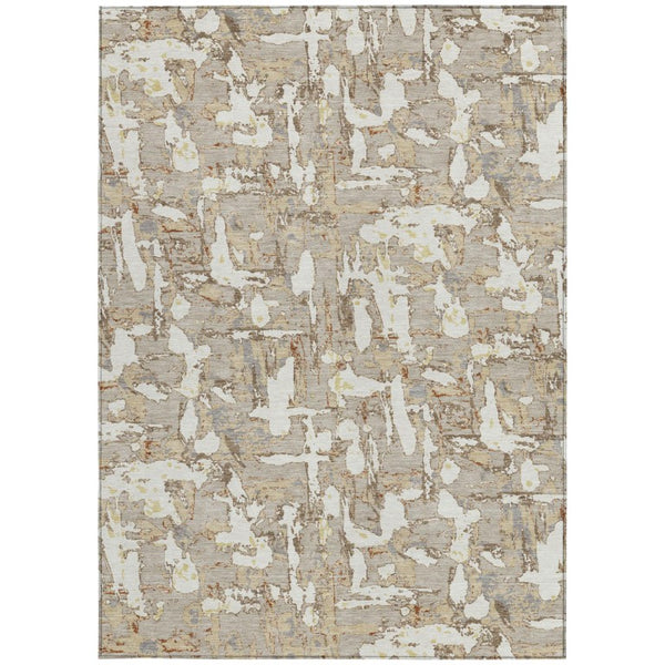 9 X 12 Abstract Beige Gray Polyester Area Rug Washable for Indoor Outdoor Use