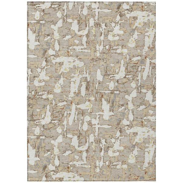 HomeRoots 10 X 14 Abstract Beige Gray Washable Polyester Rug for Patio Porch or Living Room 736221
