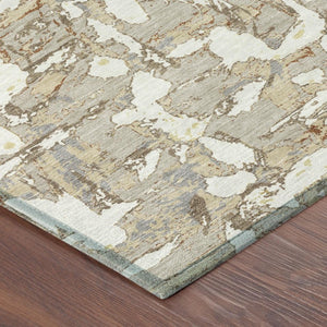 10 X 14 Abstract Beige Gray Washable Polyester Rug for Patio Porch or Living Room
