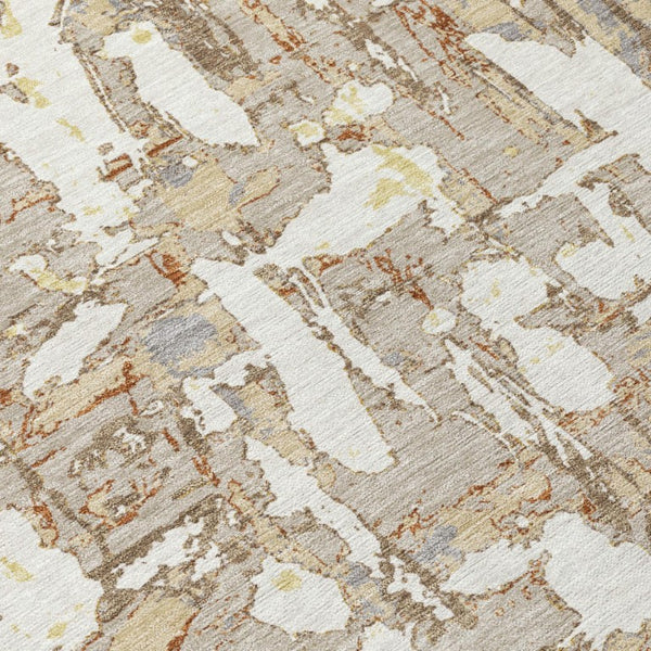 10 X 14 Abstract Beige Gray Washable Polyester Rug for Patio Porch or Living Room