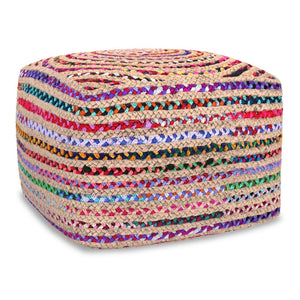 English Elm Margo Handcrafted Jute Cotton Braided Square Pouf Bohemian Footrest for Living Rooms B136P427594