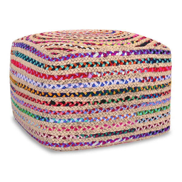 English Elm Margo Handcrafted Jute Cotton Braided Square Pouf Bohemian Footrest for Living Rooms B136P427594