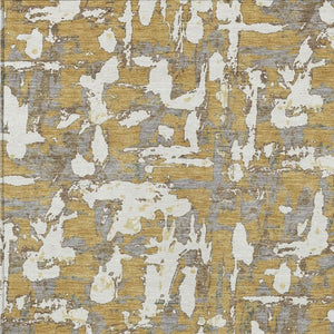 5 X 8 Gold Ivory Abstract Polyester Area Rug Stain Resistant Indoor Outdoor Use