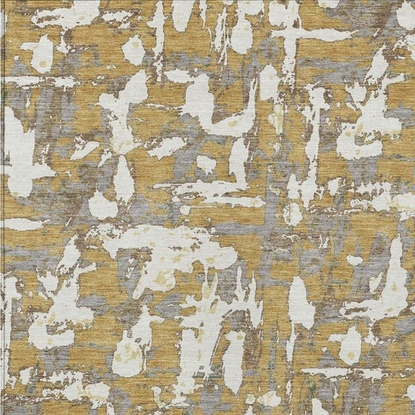 5 X 8 Gold Ivory Abstract Polyester Area Rug Stain Resistant Indoor Outdoor Use