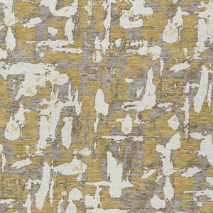 5 X 8 Gold Ivory Abstract Polyester Area Rug Stain Resistant Indoor Outdoor Use