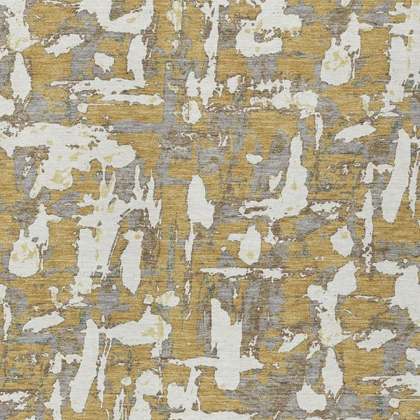 5 X 8 Gold Ivory Abstract Polyester Area Rug Stain Resistant Indoor Outdoor Use