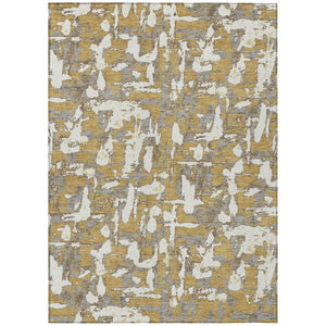 HomeRoots 8 X 10 Gold Ivory Abstract Polyester Area Rug Stain Resistant Indoor Outdoor 736231