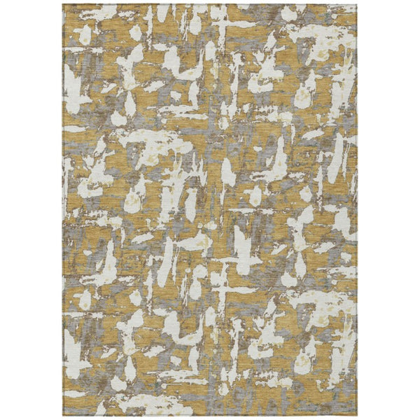 HomeRoots 8 X 10 Gold Ivory Abstract Polyester Area Rug Stain Resistant Indoor Outdoor 736231