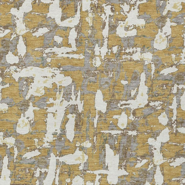 8 X 10 Gold Ivory Abstract Polyester Area Rug Stain Resistant Indoor Outdoor