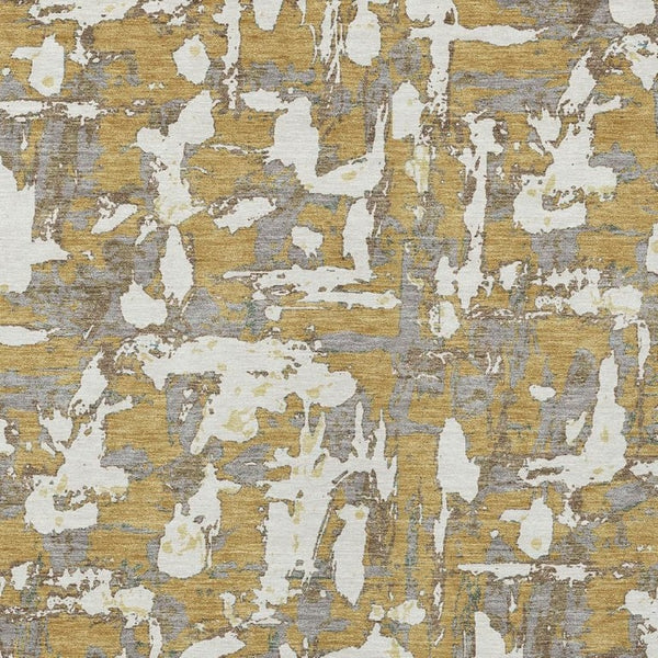 8 X 10 Gold Ivory Abstract Polyester Area Rug Stain Resistant Indoor Outdoor