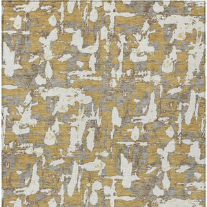 8 X 10 Gold Ivory Abstract Polyester Area Rug Stain Resistant Indoor Outdoor