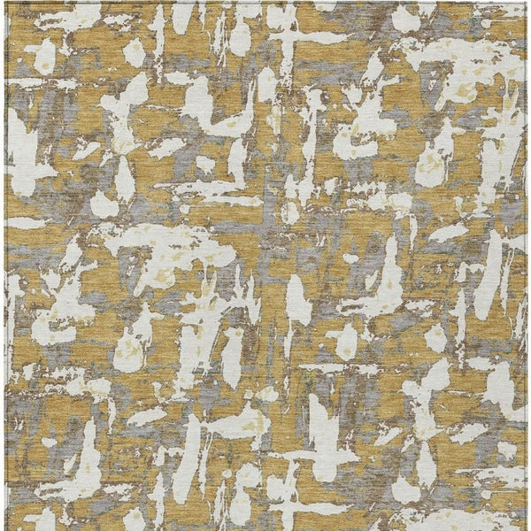 8 X 10 Gold Ivory Abstract Polyester Area Rug Stain Resistant Indoor Outdoor