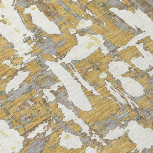 8 X 10 Gold Ivory Abstract Polyester Area Rug Stain Resistant Indoor Outdoor