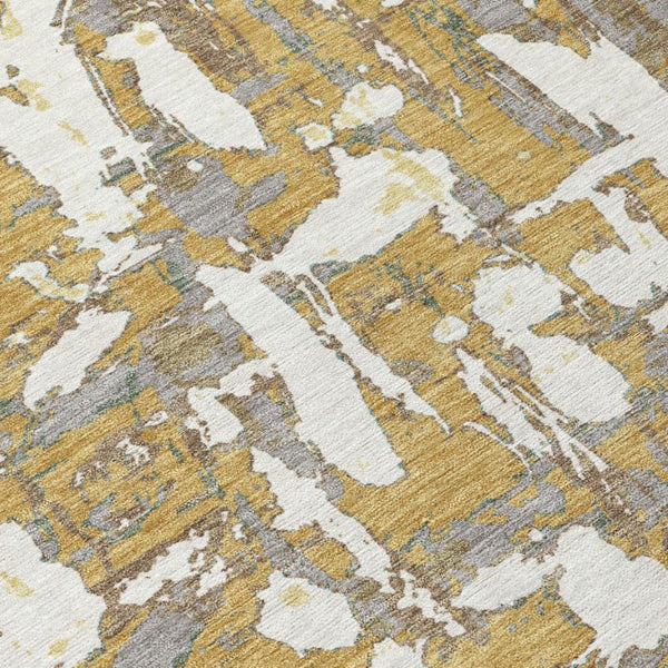 8 X 10 Gold Ivory Abstract Polyester Area Rug Stain Resistant Indoor Outdoor
