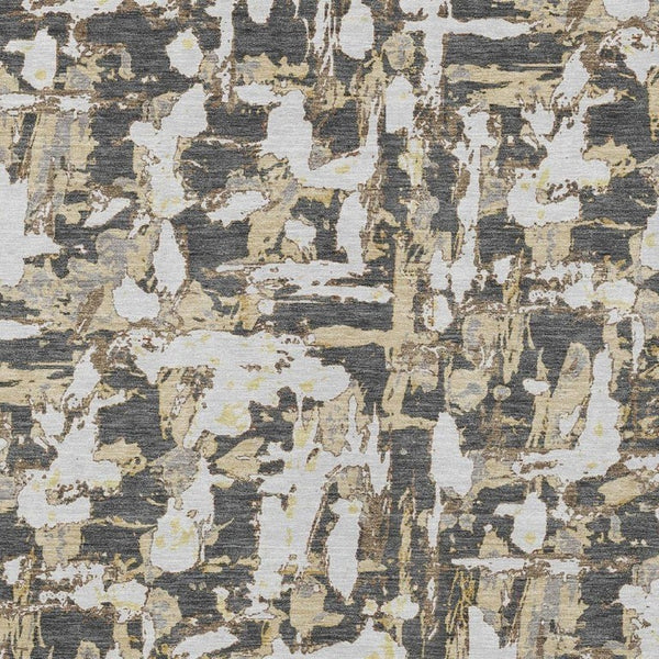 5 X 8 Abstract Graphite Ivory Polyester Area Rug Washable for Indoor Outdoor Use