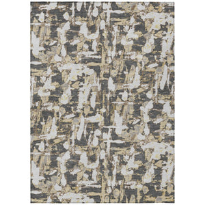 HomeRoots 10 X 14 Abstract Graphite Ivory Polyester Area Rug Washable for Indoor Outdoor Use 736239