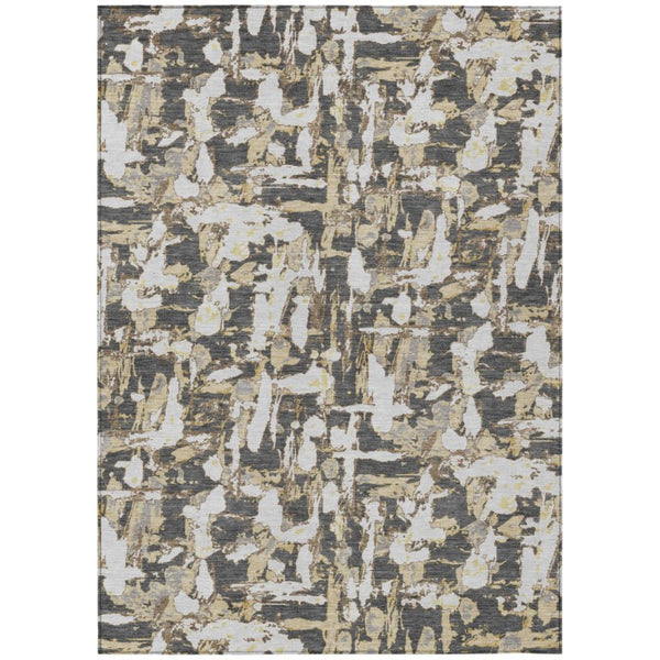 HomeRoots 10 X 14 Abstract Graphite Ivory Polyester Area Rug Washable for Indoor Outdoor Use 736239