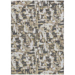 10 X 14 Abstract Graphite Ivory Polyester Area Rug Washable for Indoor Outdoor Use