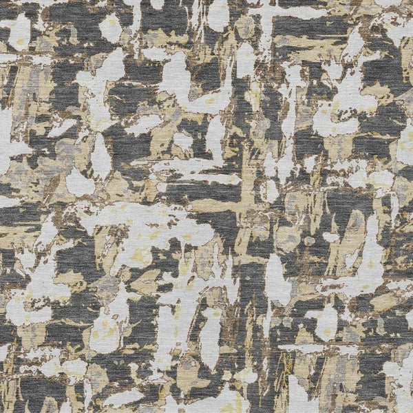 10 X 14 Abstract Graphite Ivory Polyester Area Rug Washable for Indoor Outdoor Use