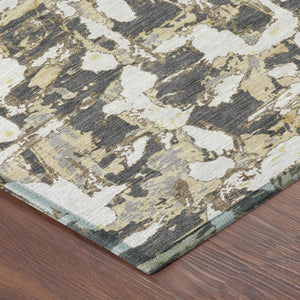 10 X 14 Abstract Graphite Ivory Polyester Area Rug Washable for Indoor Outdoor Use